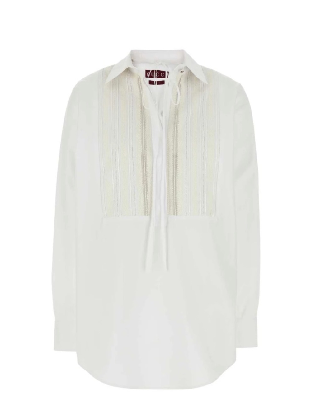 Gucci Cream Poplin Button-Down Shirt Tunic with Pintuck Paneling
